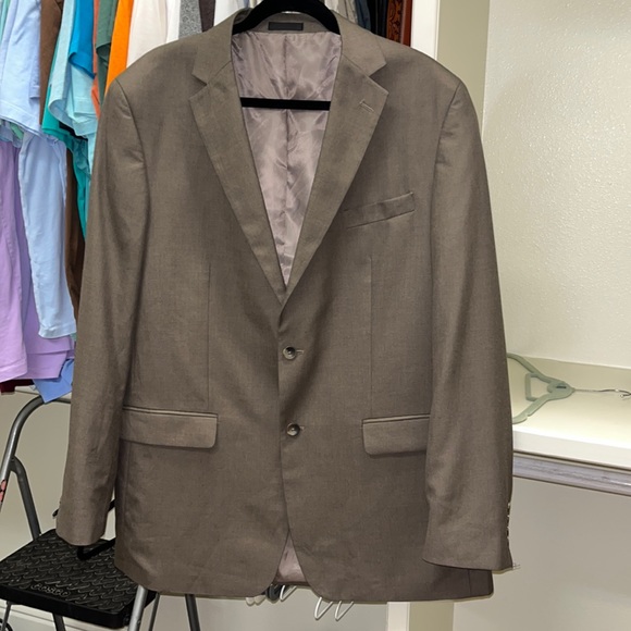Geoffrey Beene’s Men’s 2 Button Brown Wool Blazer, Size 44L. Flat Front Pants. - Picture 1 of 8